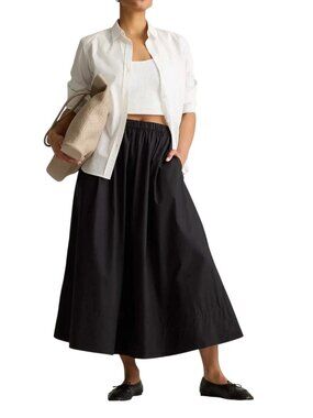 Quince Skirt Organic Cotton A Line Poplin Black Elastic Waist Pocket Size S NWT